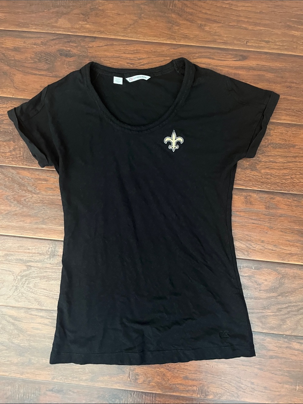 Cutter & Buck Black Short-Sleeve Crew Tee with Fleur-de-Lis